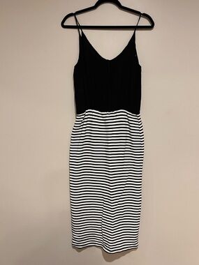 Adele Fado | Vtg sheer top black & white stripe midi dress Women’s size 42 M 6